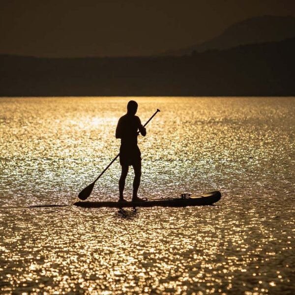 Stand up Paddler, under full moon