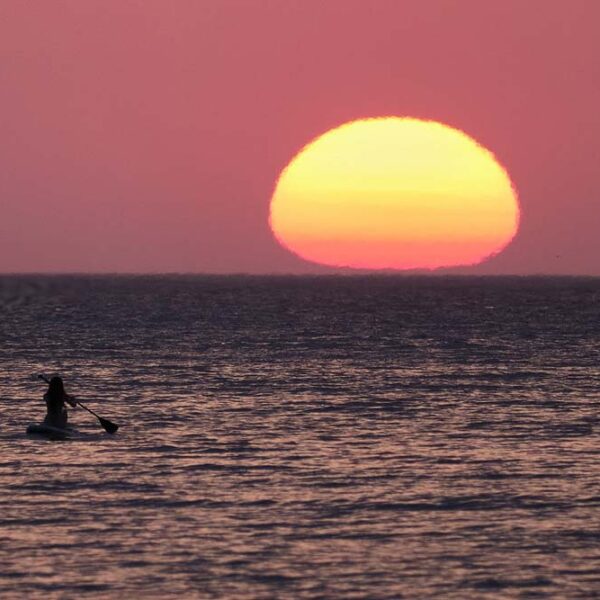 Paddle boarder enjoying the sunset